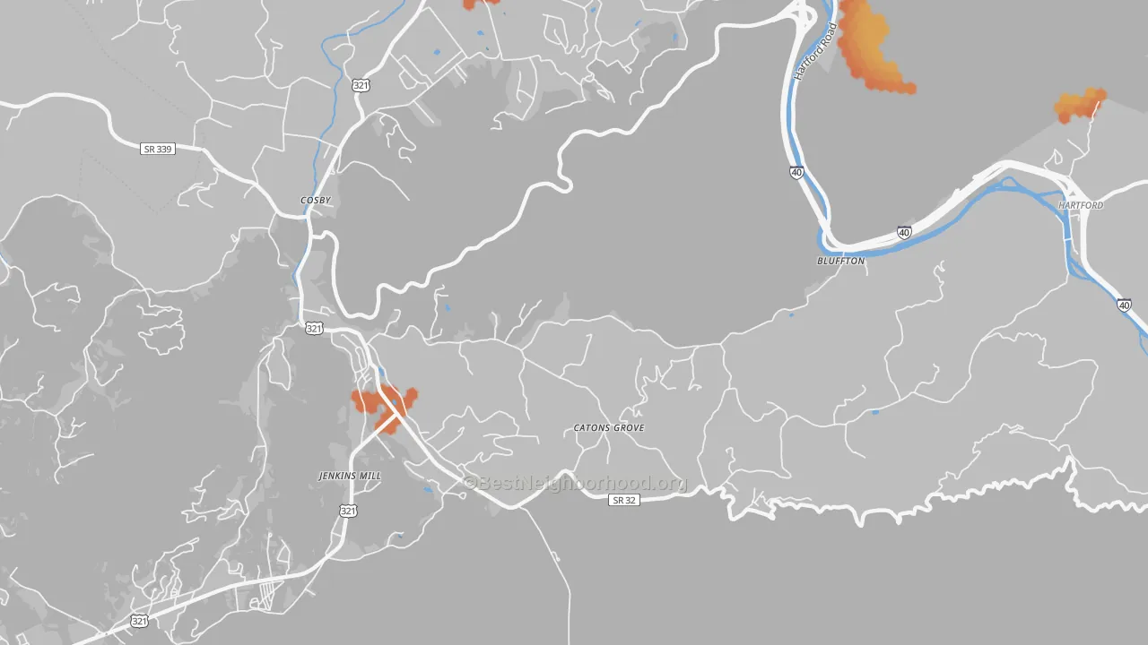 Bike Grade map of Catons Grove, TN
