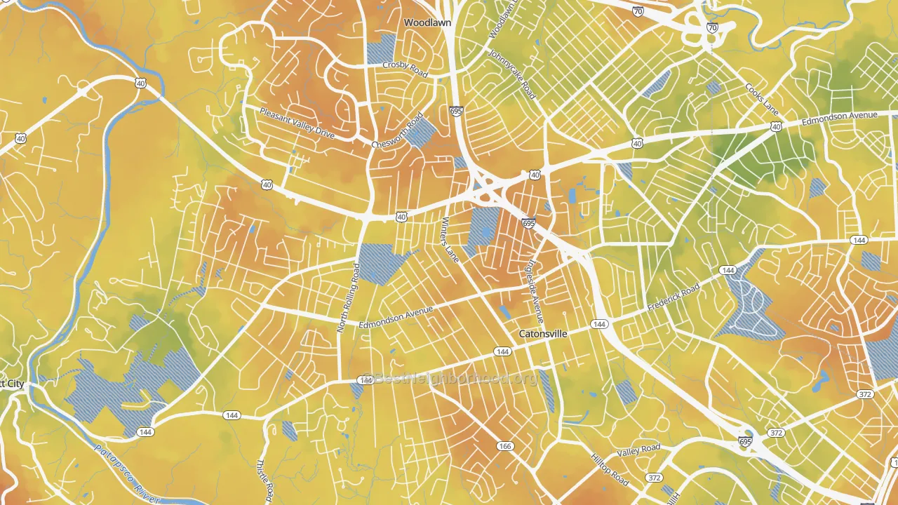 Bike Grade map of Catonsville Heights, Catonsville, MD