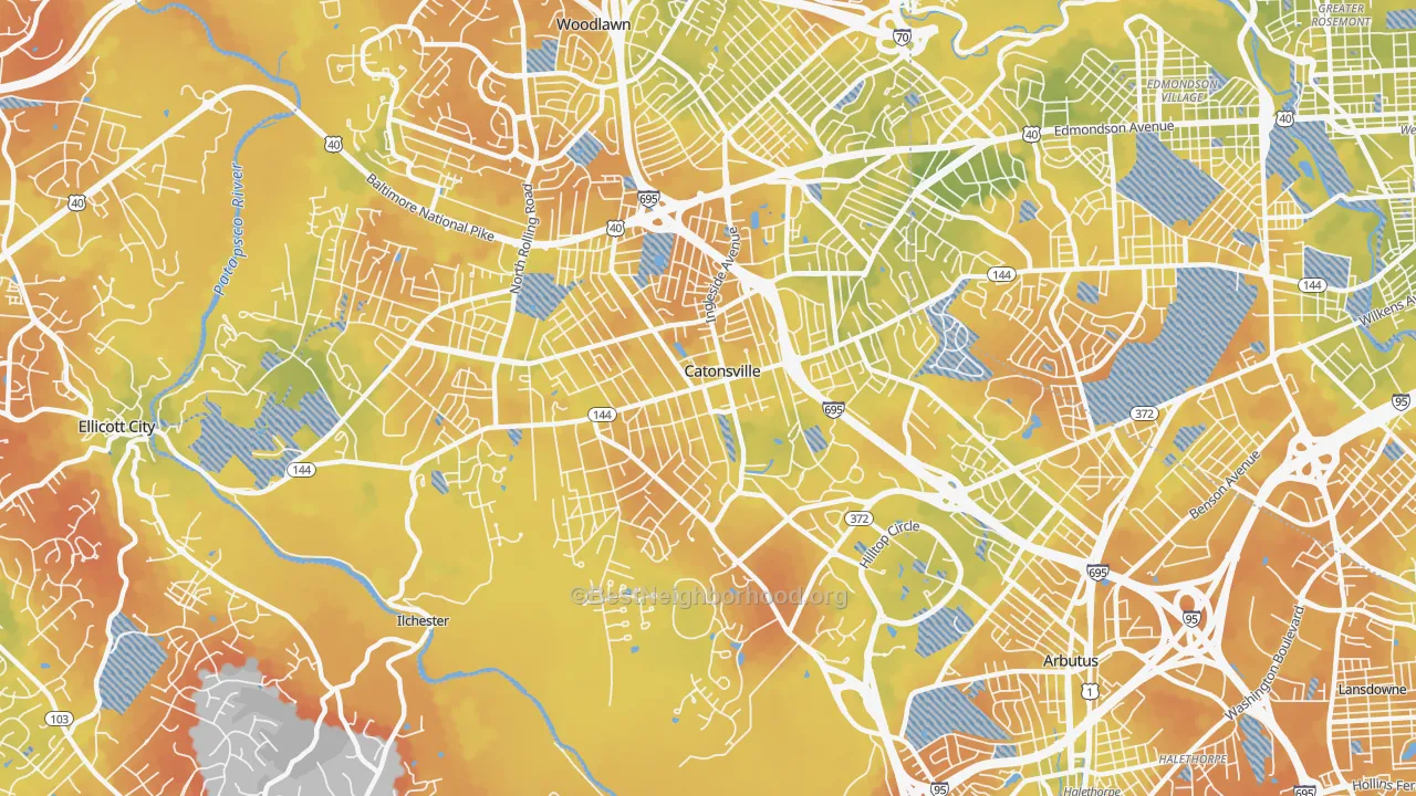 Bike Grade map of Catonsville, MD
