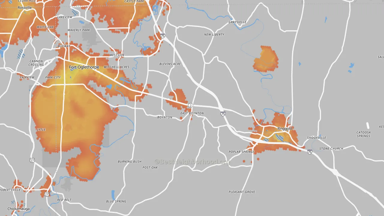 Bike Grade map of Catoosa County, GA