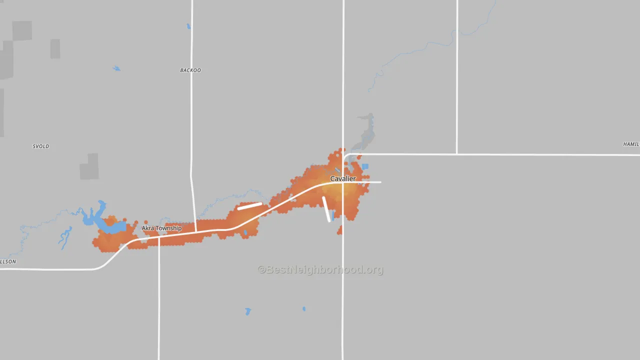 Bike Grade map of Cavalier, ND