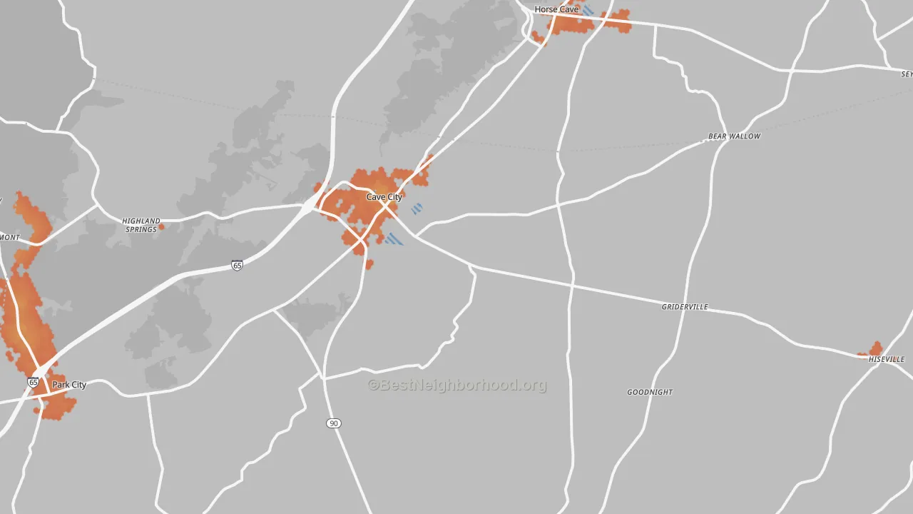 Bike Grade map of Cave City, KY