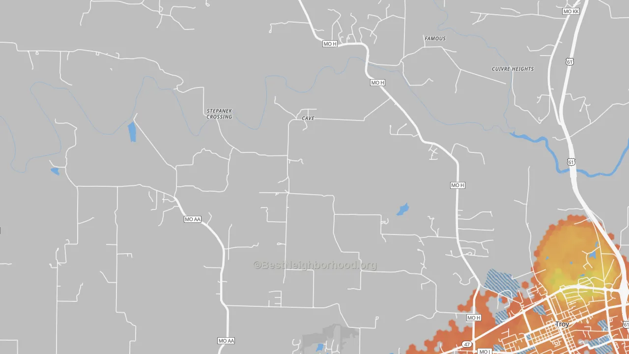 Bike Grade map of Cave, MO