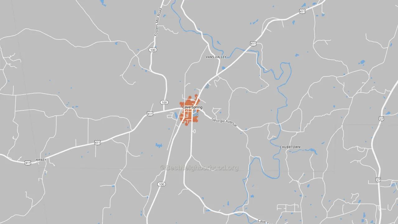Bike Grade map of Cave Spring, GA