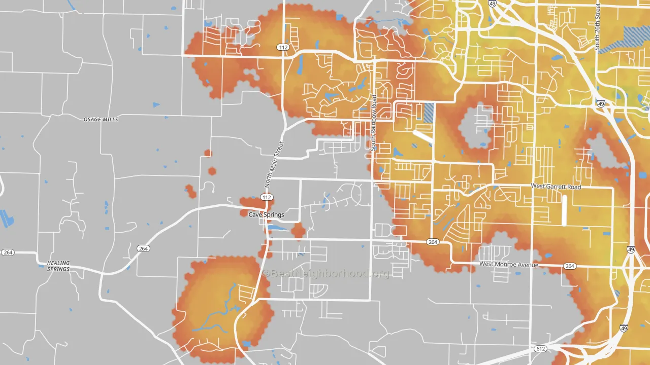 Bike Grade map of Cave Springs, AR