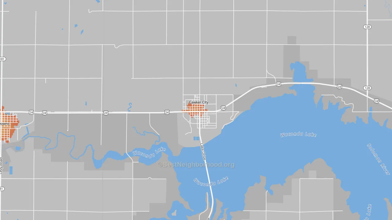 Bike Grade map of Cawker City, KS