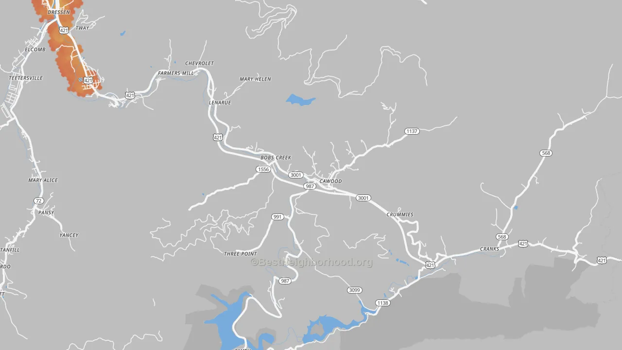 Bike Grade map of Cawood, KY
