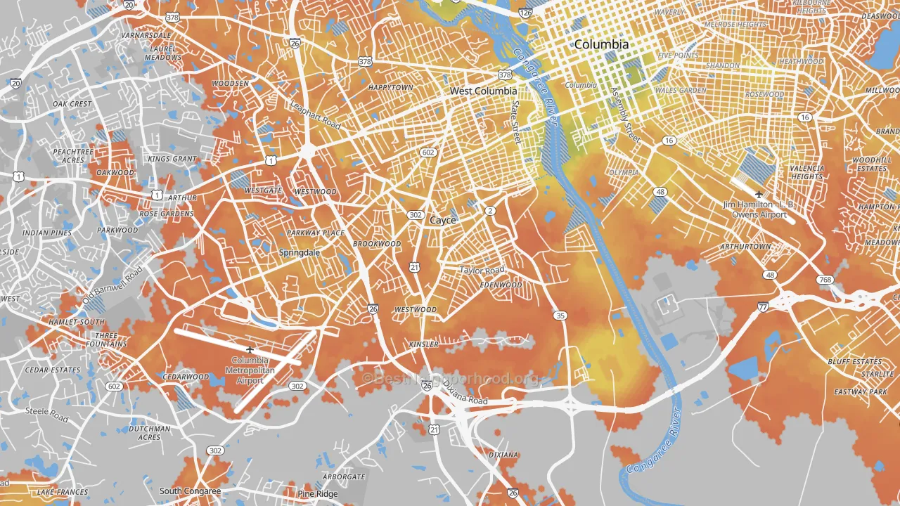 Bike Grade map of Cayce, SC