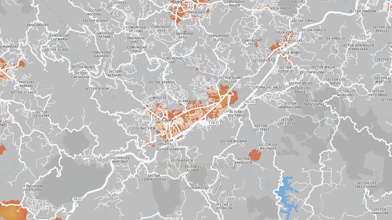 Bike Grade map of Cayey Municipio, PR