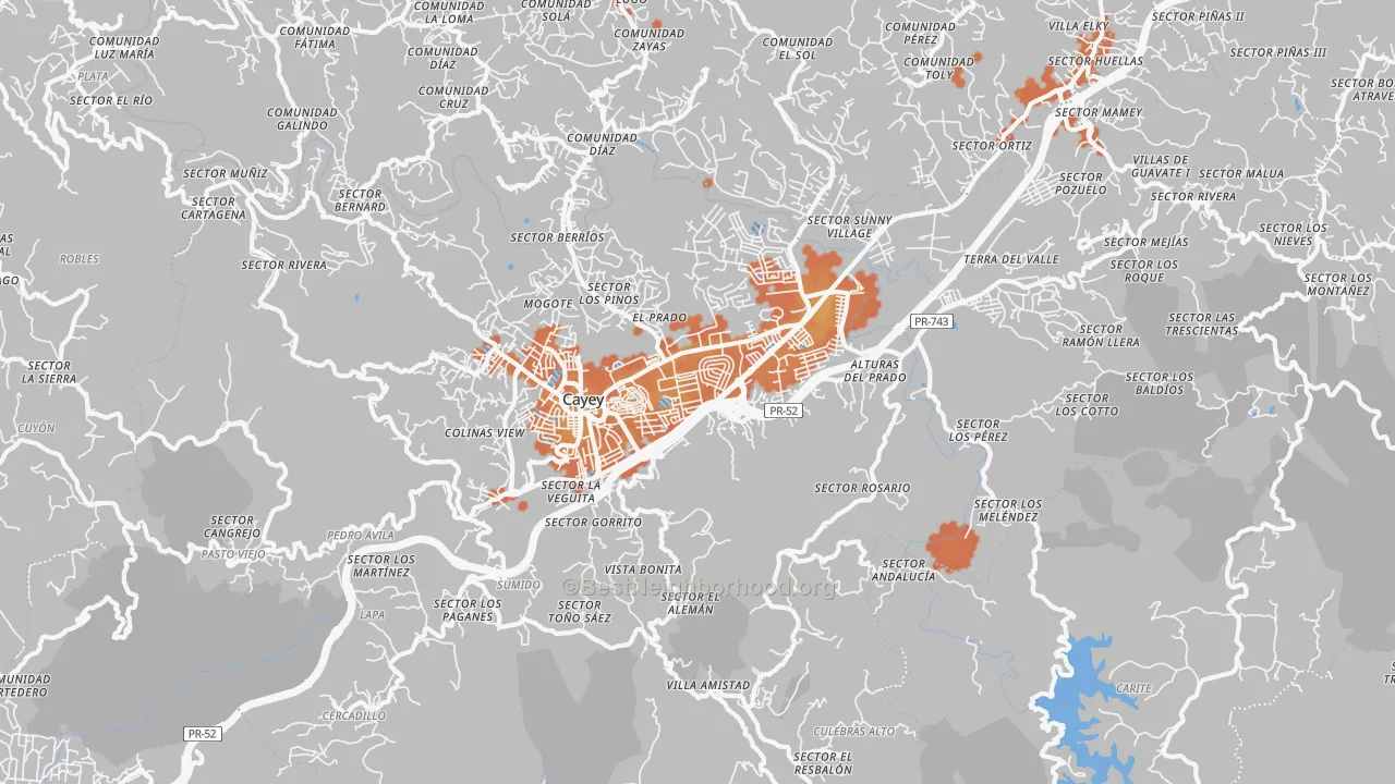 Bike Grade map of Cayey, PR