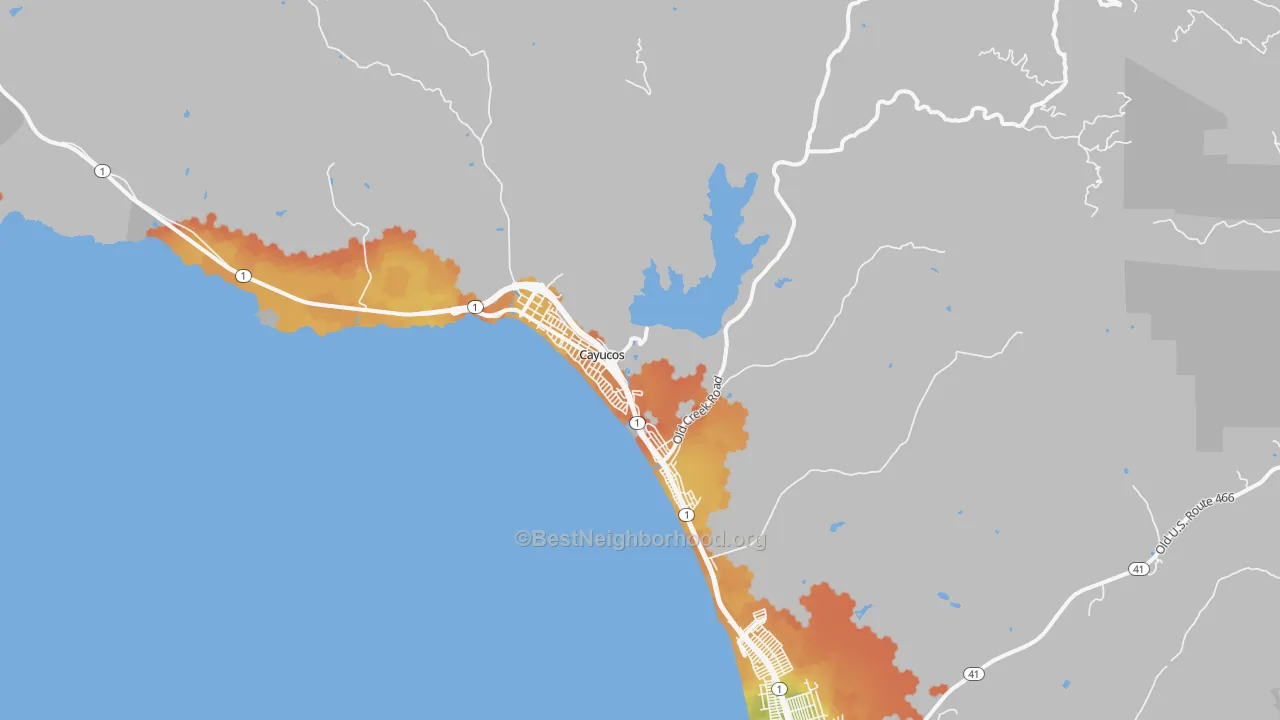 Bike Grade map of Cayucos, CA