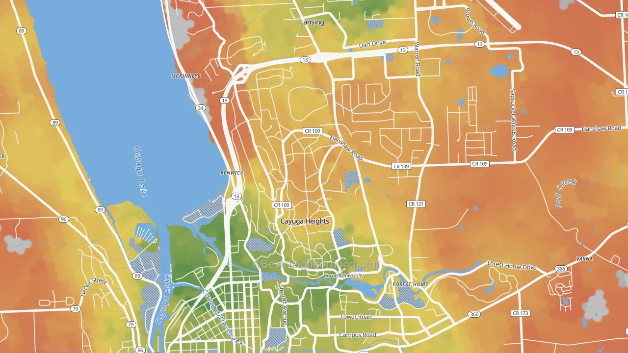 Bike Grade map of Cayuga Heights, NY