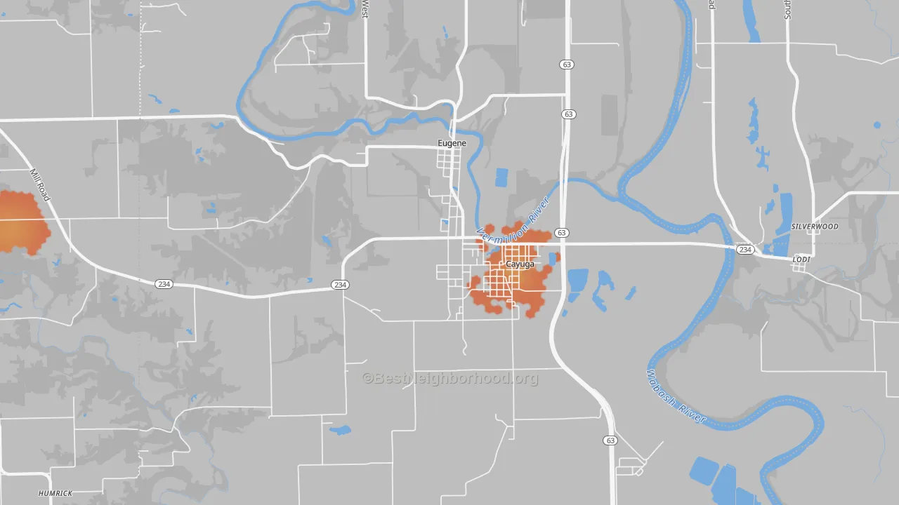 Bike Grade map of Cayuga, IN
