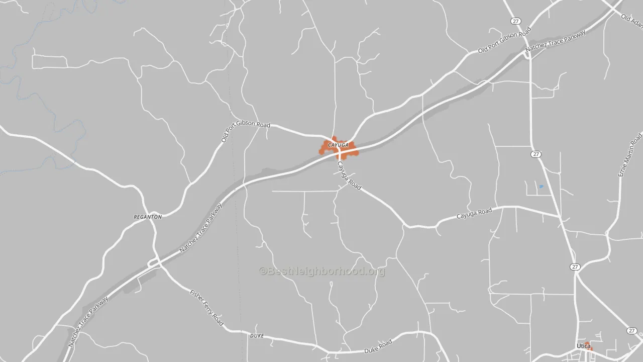 Bike Grade map of Cayuga, MS