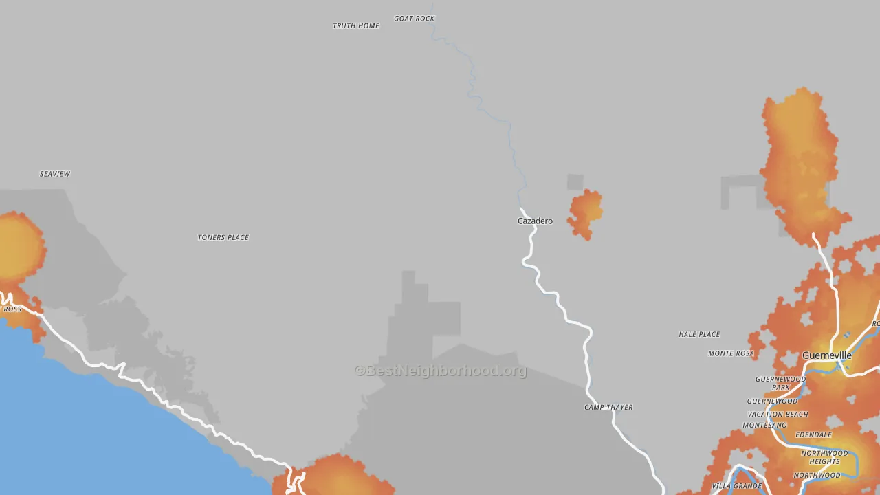 Bike Grade map of Cazadero, CA