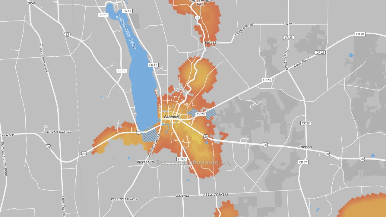Bike Grade map of Cazenovia, NY