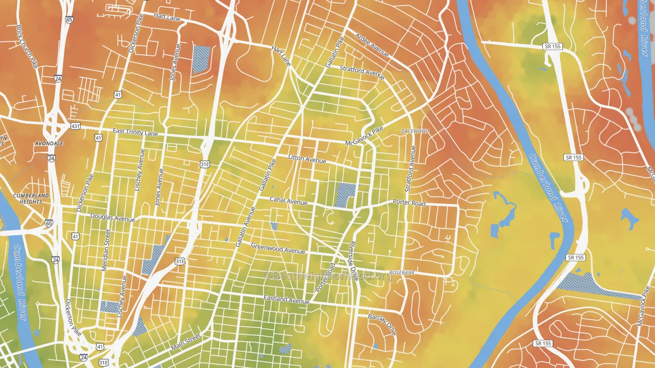Bike Grade map of CCSI-South Inglewood, Nashville, TN