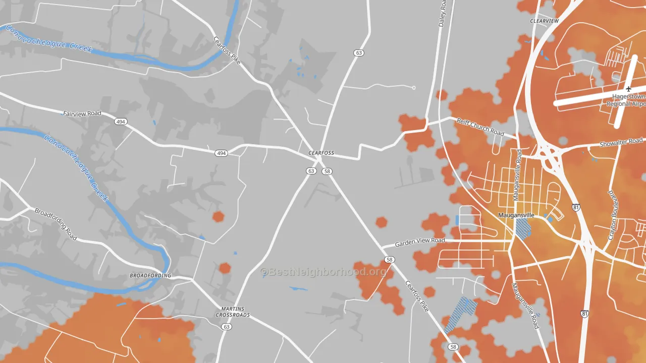 Bike Grade map of Cearfoss, MD