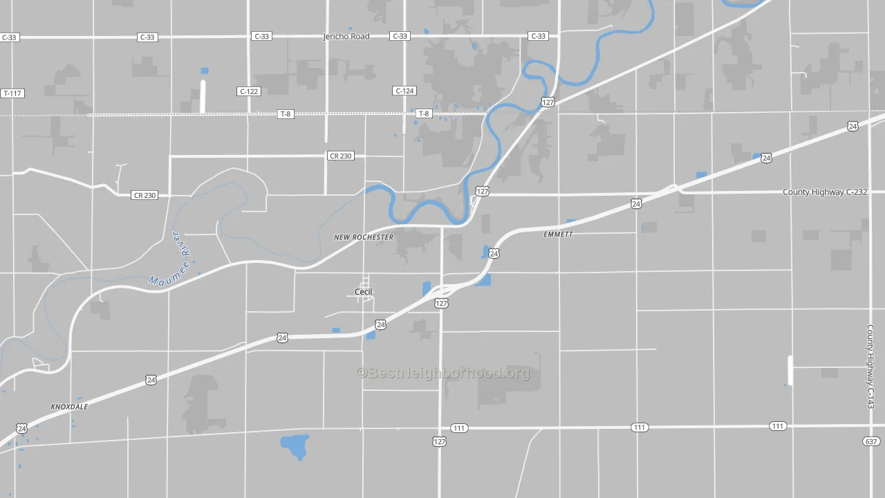 Bike Grade map of Cecil, OH