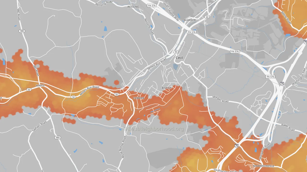 Bike Grade map of Cecil, PA