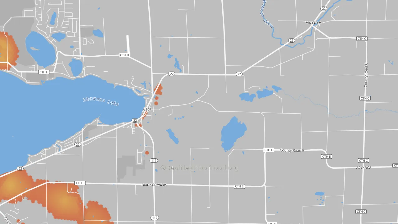 Bike Grade map of Cecil, WI