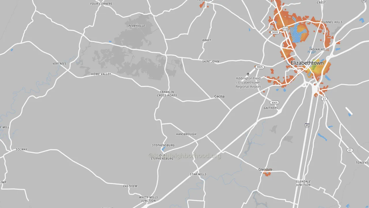 Bike Grade map of Cecilia, KY