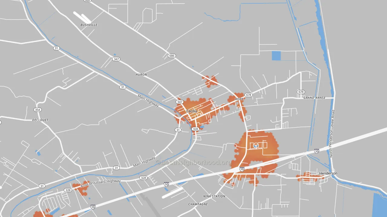 Bike Grade map of Cecilia, LA