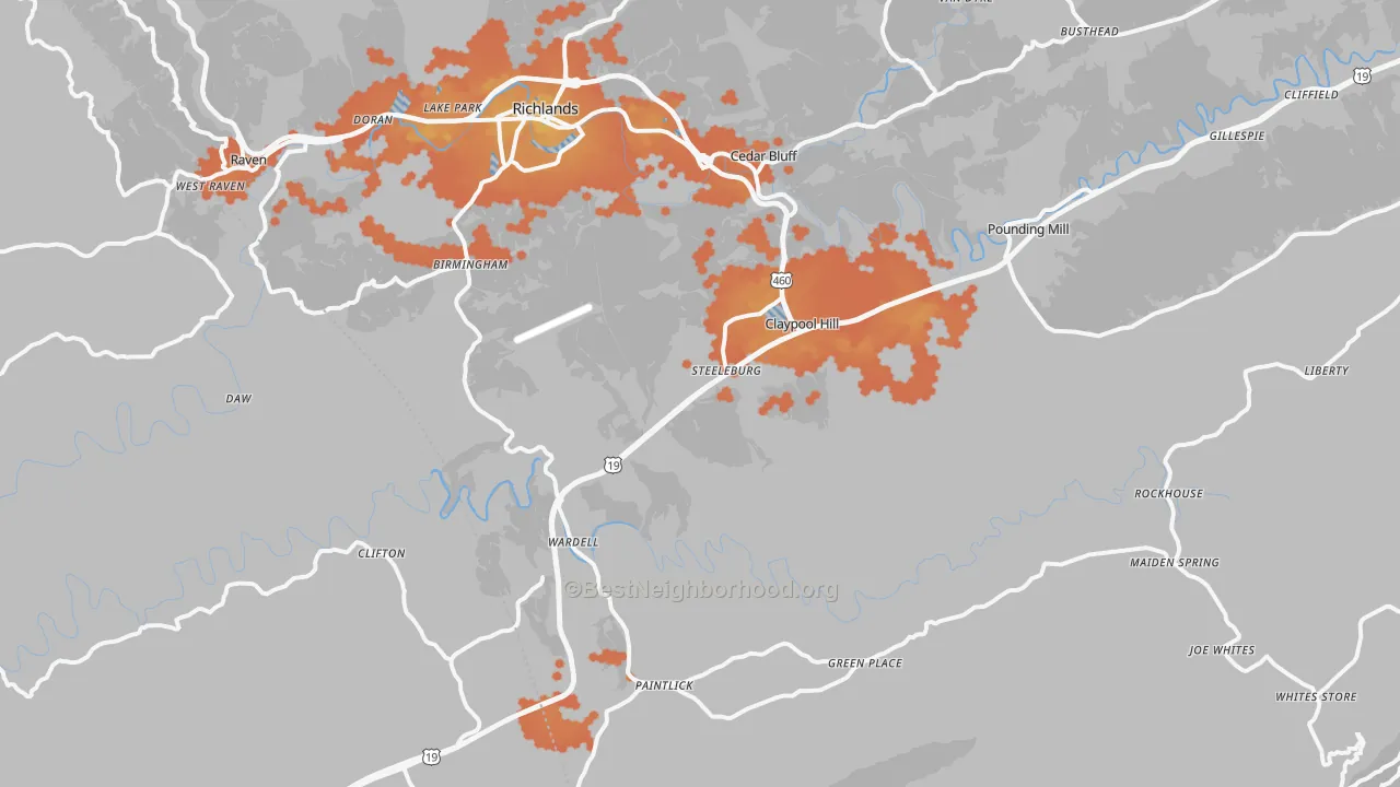 Bike Grade map of Cedar Bluff, VA