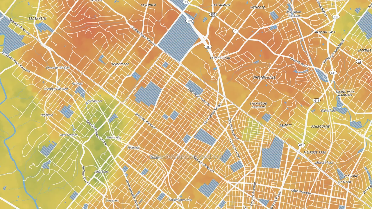 Bike Grade map of Cedar Brook, Philadelphia, PA