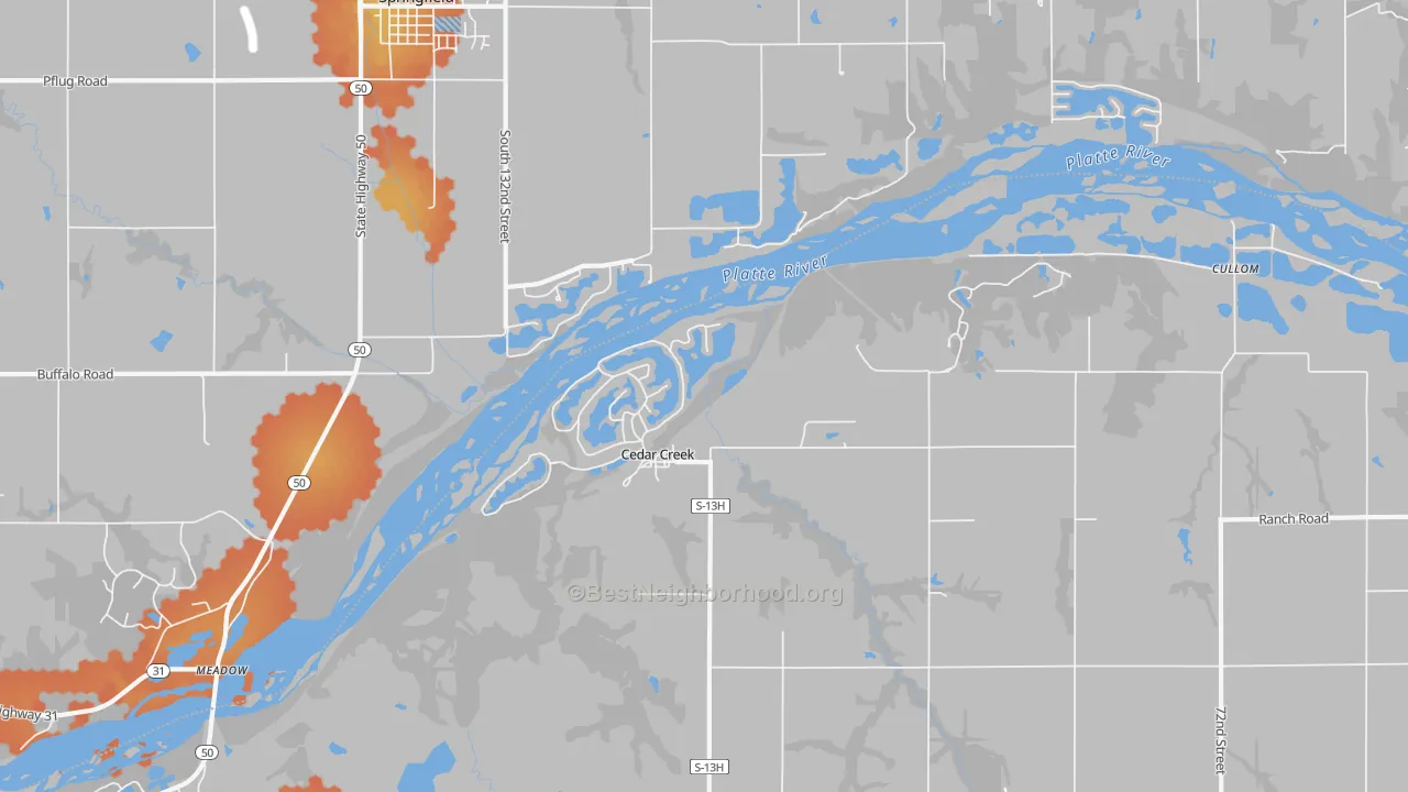 Bike Grade map of Cedar Creek, NE