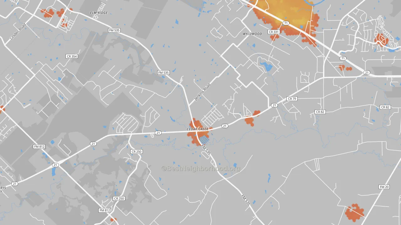 Bike Grade map of Cedar Creek, TX