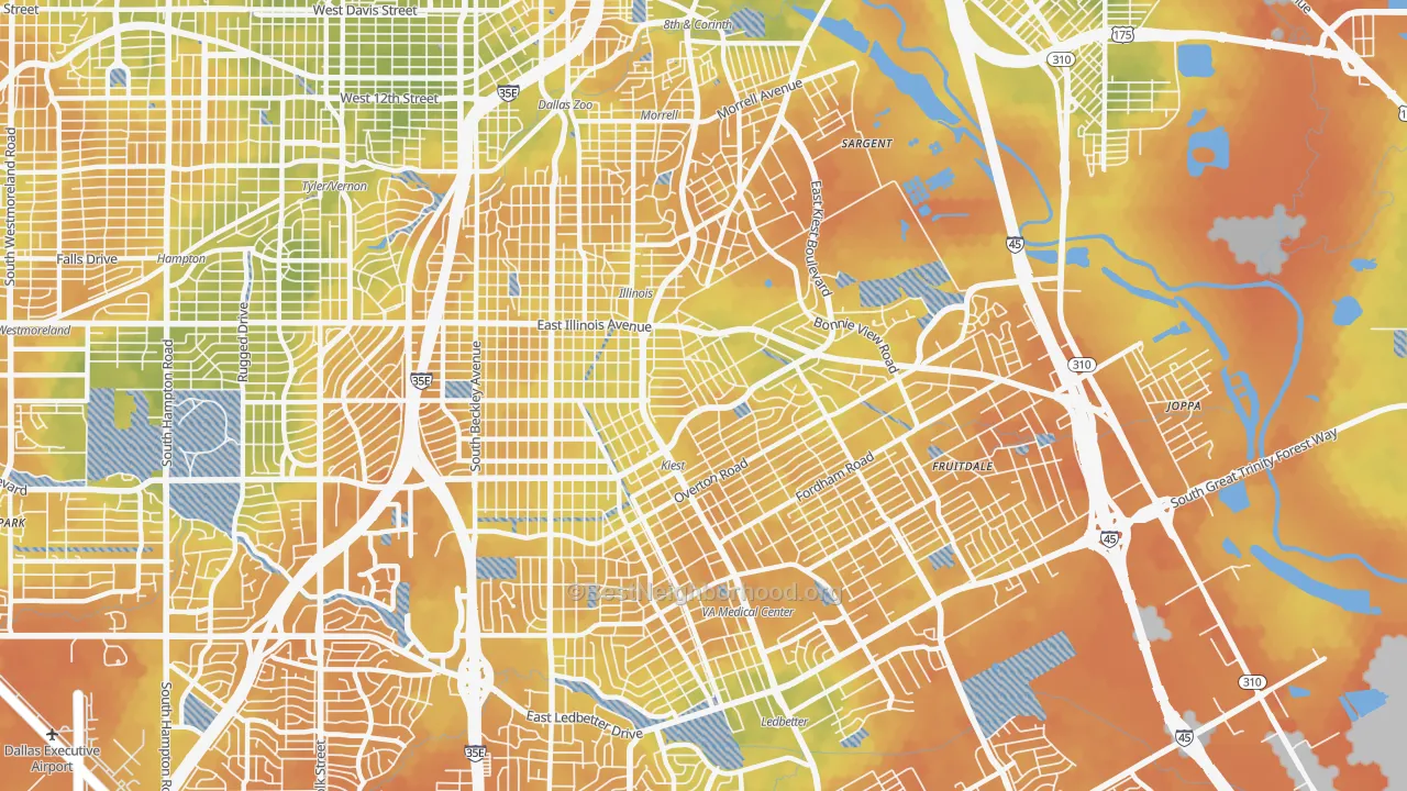 Bike Grade map of Cedar Crest, Dallas, TX