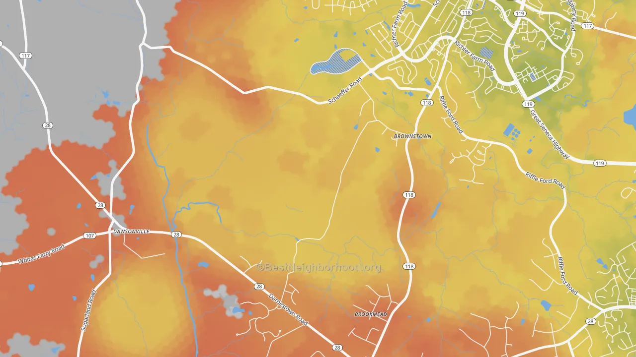 Bike Grade map of Cedar Grove, MD