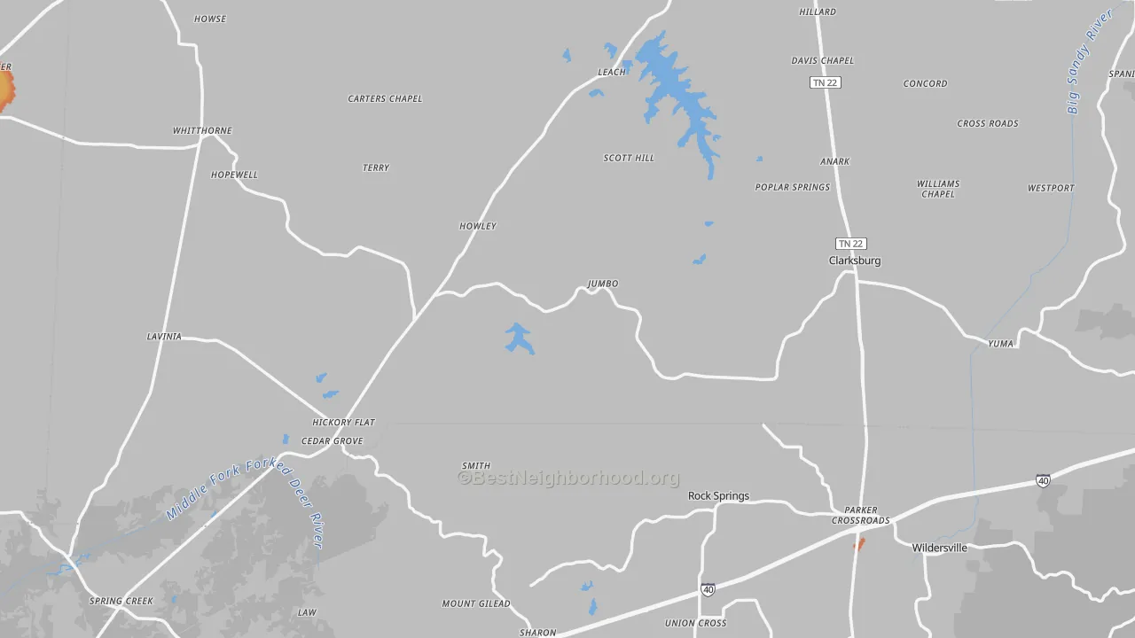 Bike Grade map of Cedar Grove, TN