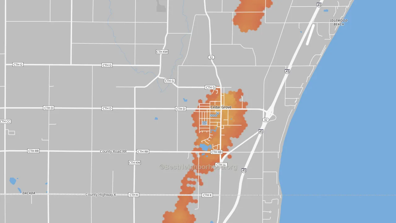 Bike Grade map of Cedar Grove, WI