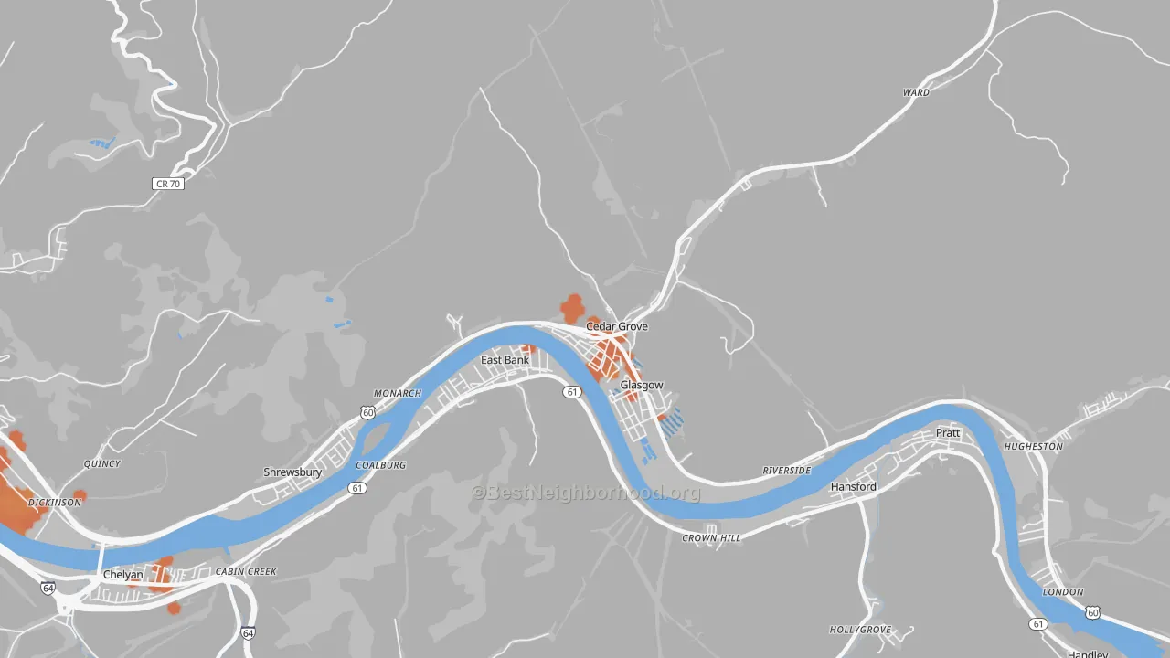 Bike Grade map of Cedar Grove, WV