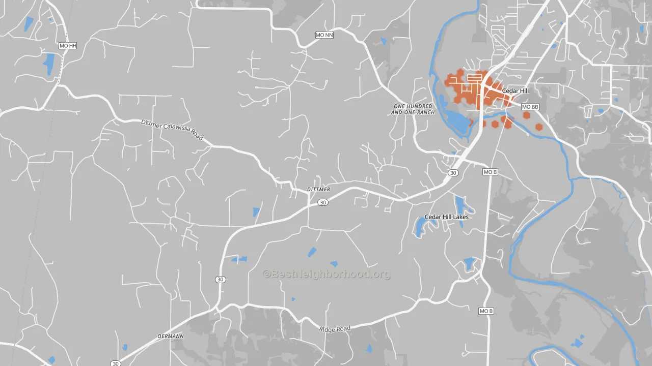 Bike Grade map of Cedar Hill Lakes, MO