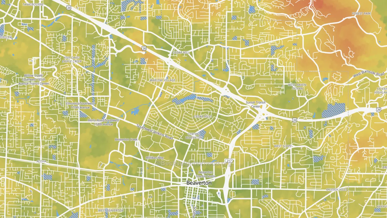 Bike Grade map of Cedar Hills-Cedar Mill North, Beaverton, OR