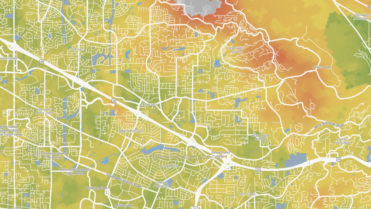 Bike Grade map of Cedar Hills-Cedar Mill, Portland, OR