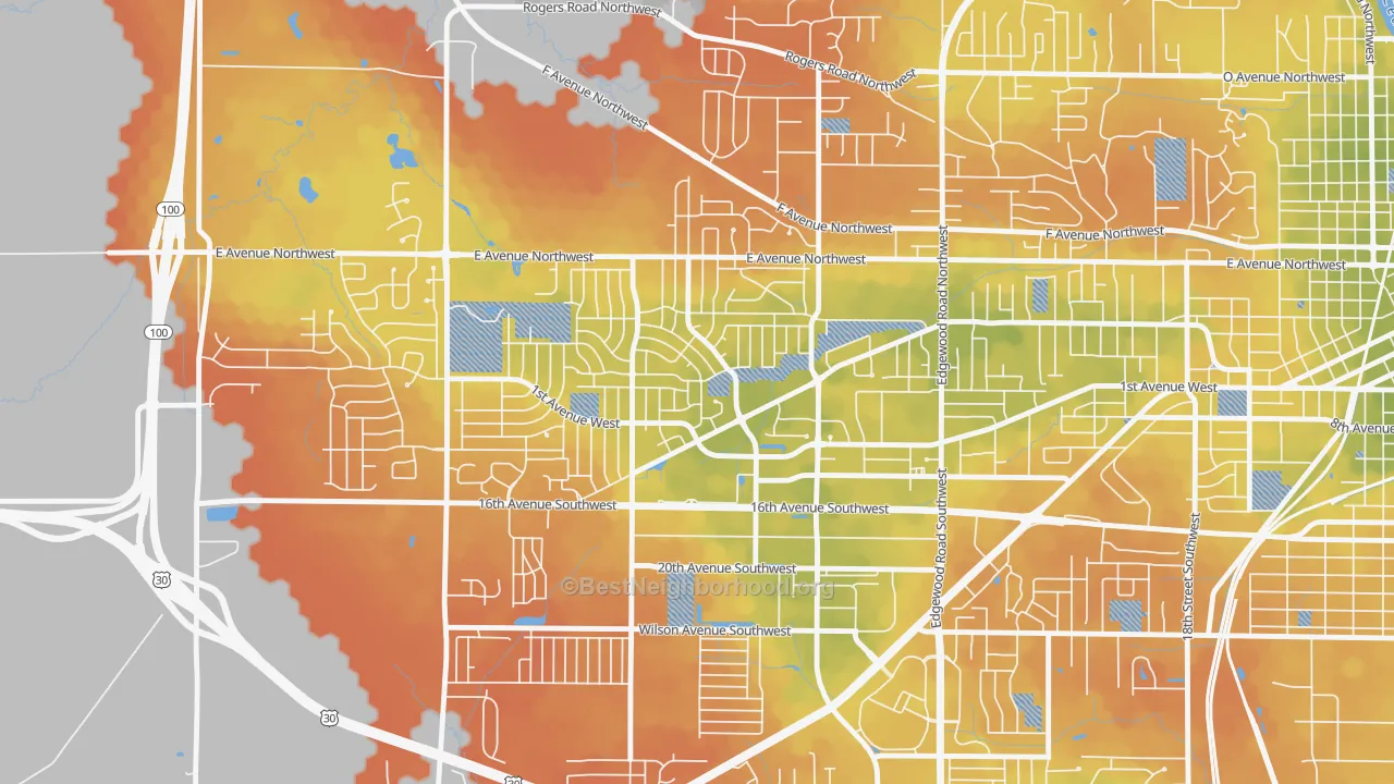 Bike Grade map of Cedar Hills, Cedar Rapids, IA