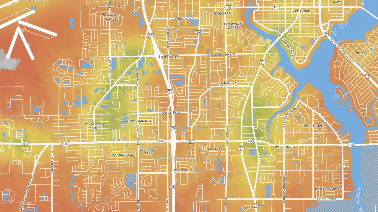 Bike Grade map of Cedar Hills, Jacksonville, FL