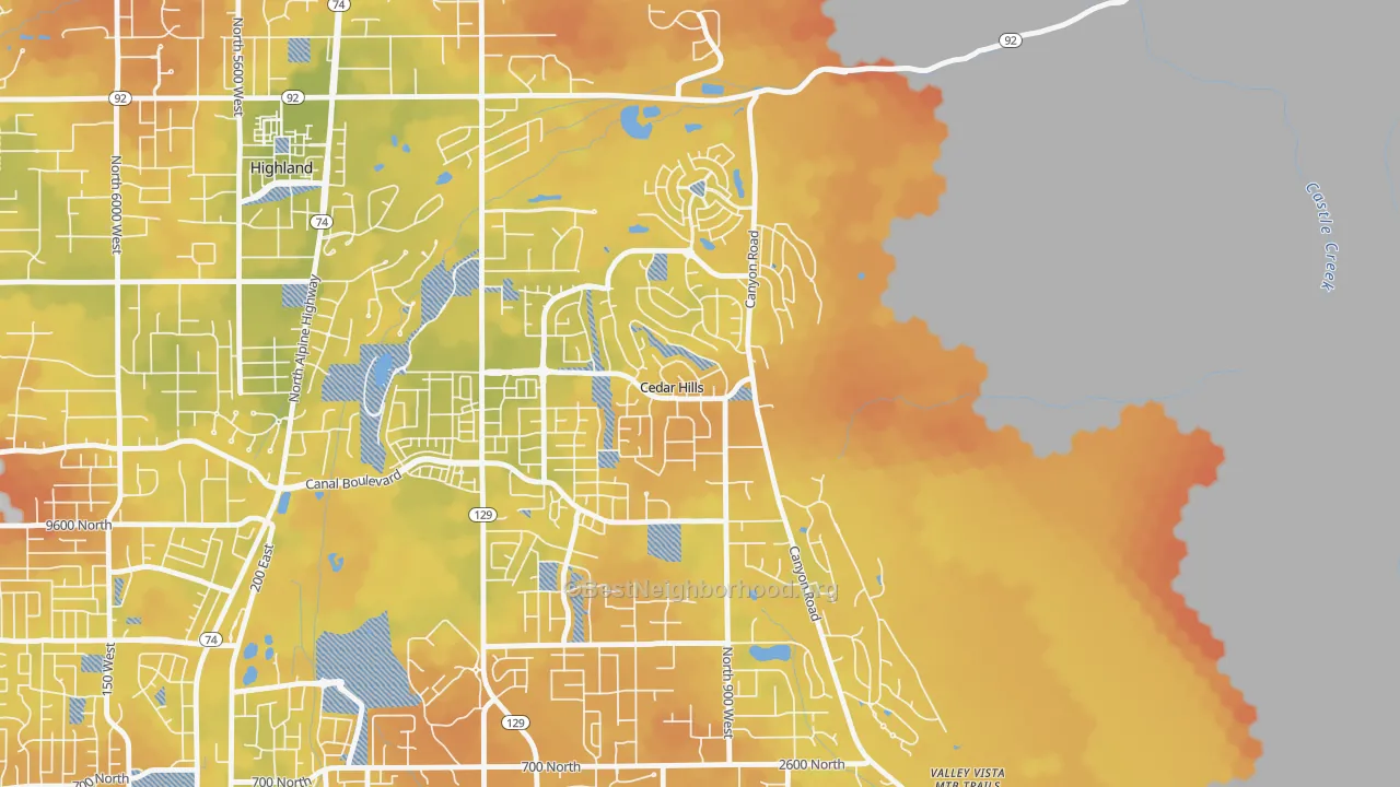 Bike Grade map of Cedar Hills, UT