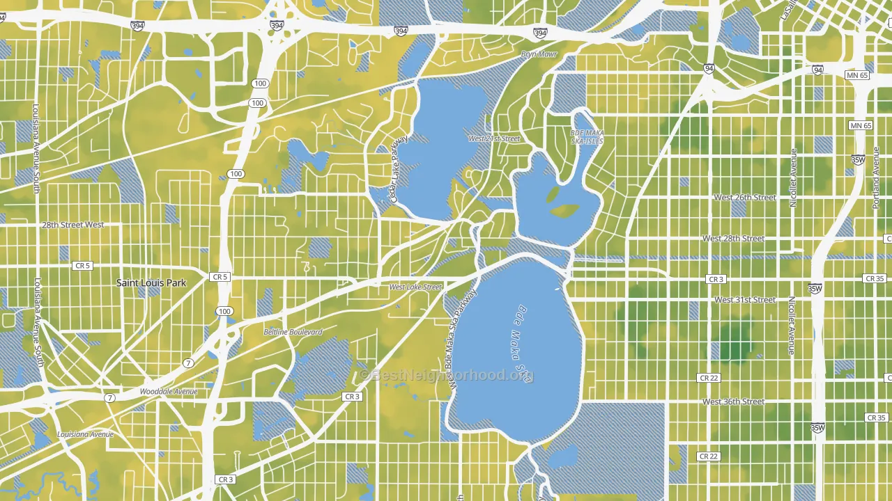 Bike Grade map of Cedar-Isles-Dean, Minneapolis, MN