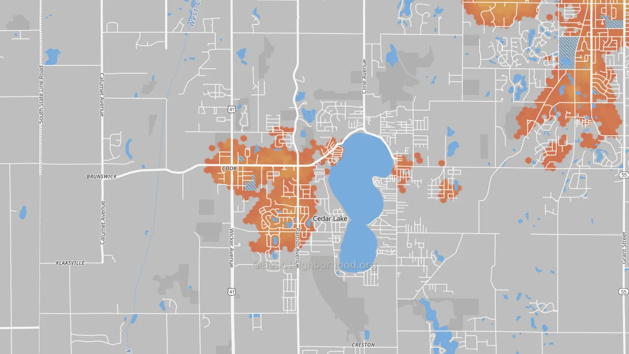 Bike Grade map of Cedar Lake, IN