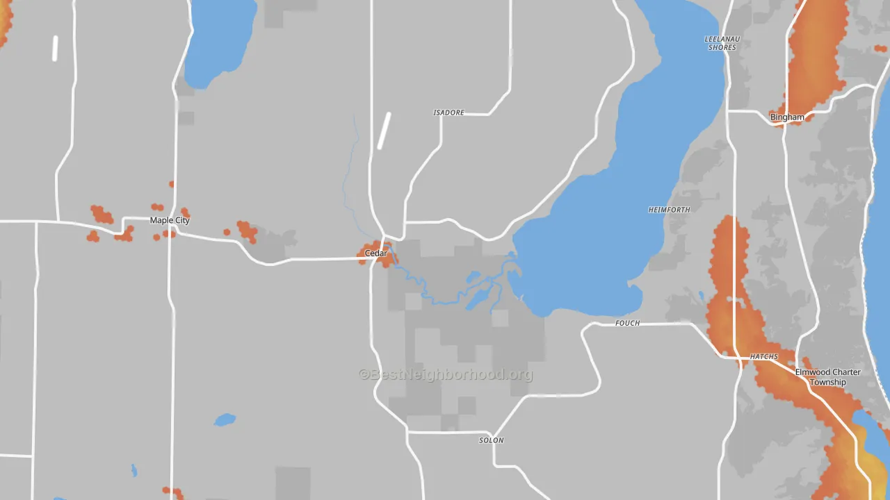 Bike Grade map of Cedar, MI