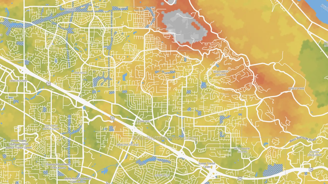 Bike Grade map of Cedar Mill, OR