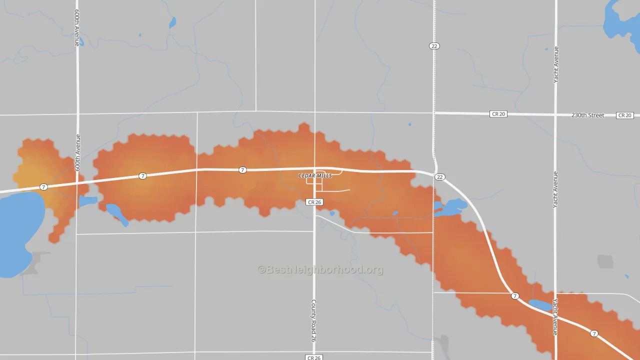Bike Grade map of Cedar Mills, MN