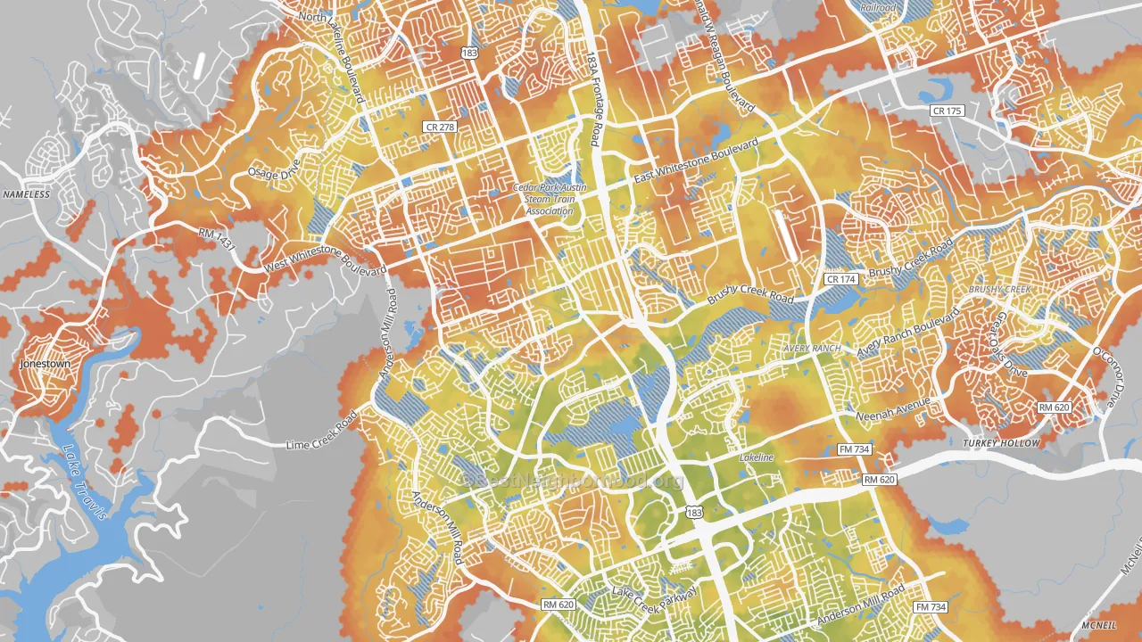 Bike Grade map of Cedar Park, TX