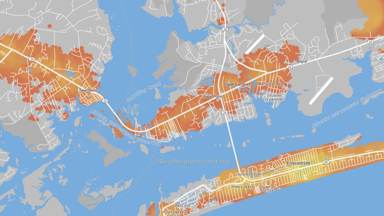 Bike Grade map of Cedar Point, NC