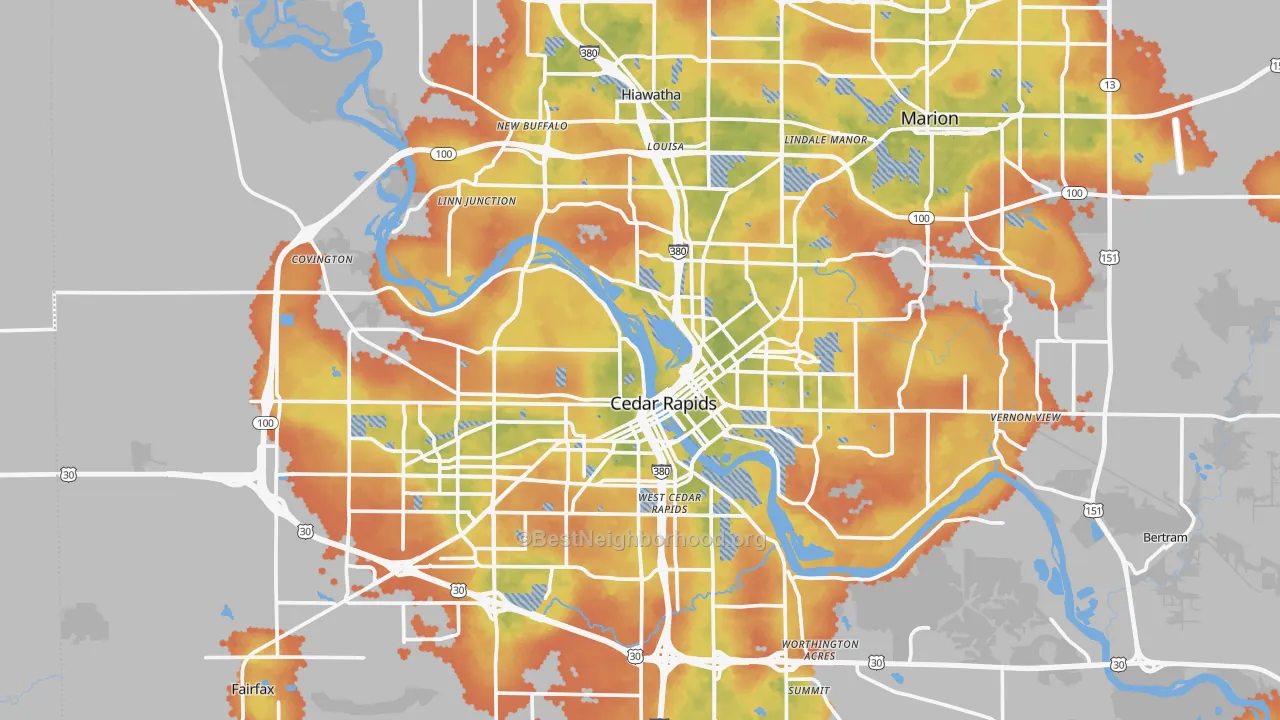 Bike Grade map of Cedar Rapids, IA